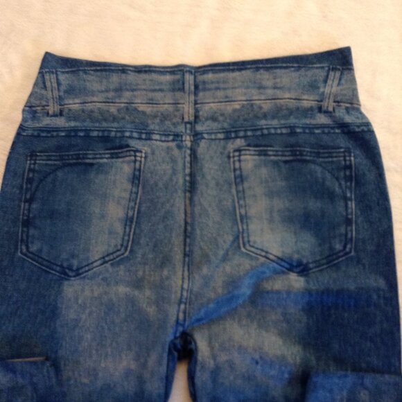 Style Blue leggings w faux pocket print leg M NWOT - Picture 5 of 5